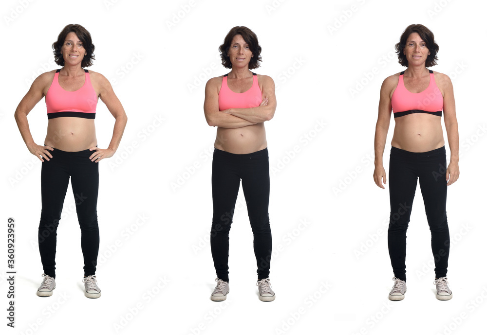 same pregnant woman with sportswear isolated on white background,front view same pregnant woman with sportswear isolated on white background,front view