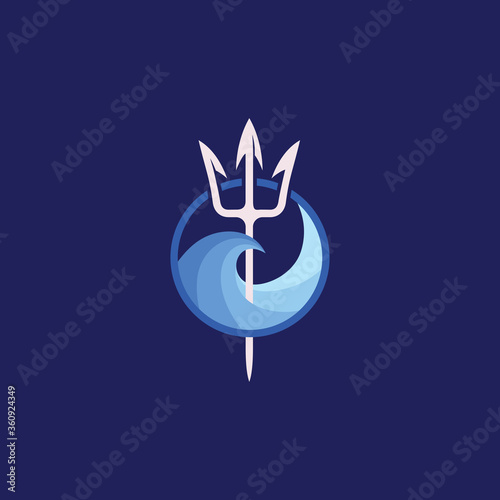 Neptune trident logo and sea wave