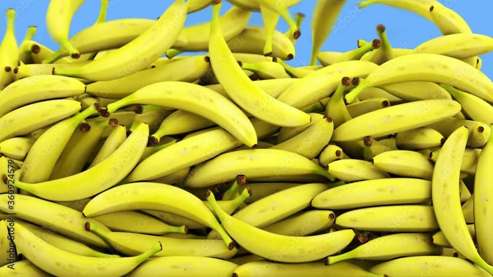 bananas falling . Realistic animation.Isolate green screen