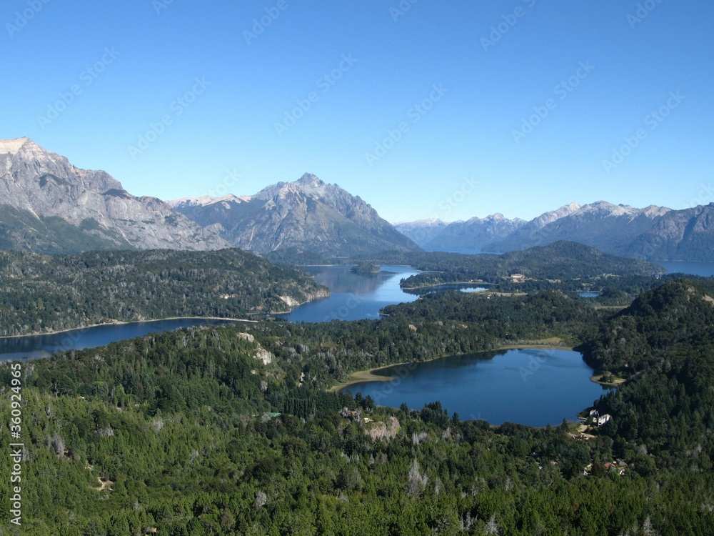 Obraz premium Blue waters of Nahuel Huapi lake and Patagonian Andes, Nahuel Huapi National Park, Argentina