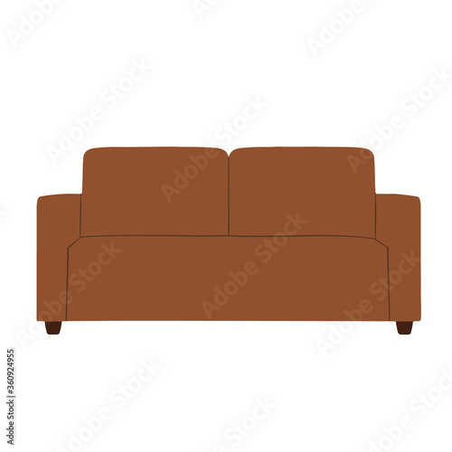 The sofa is comfortable and soft brown. Vector image.