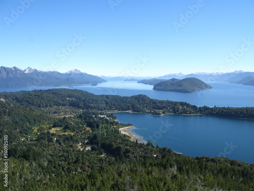 Blue waters of Nahuel Huapi lake and Patagonian Andes  Nahuel Huapi National Park  Argentina