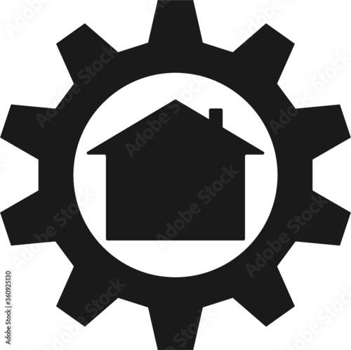 The concept of working from home. Home icon in the wheel. New normal