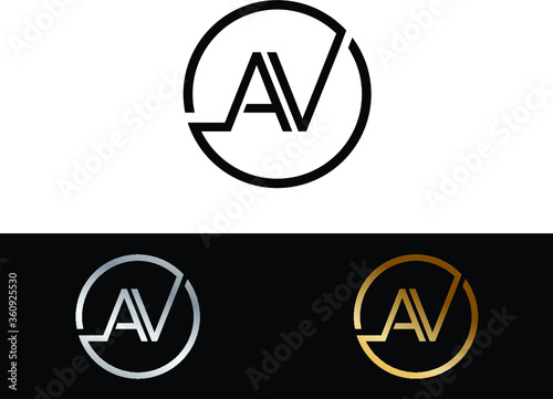 AV initial letters circle shape business logo red and black color