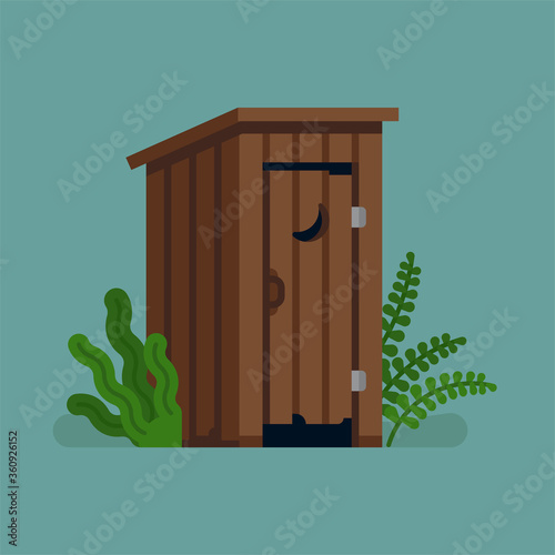 Funny flat style outhouse vector illustration