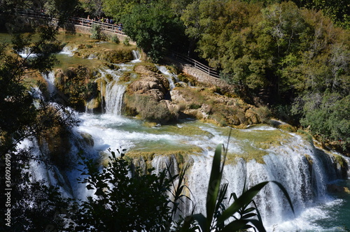 beautiful waterfall in mountain  love nature  travel destination Croatia  summer vacation