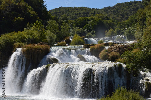 beautiful waterfall in mountain  love nature  travel destination Croatia  summer vacation