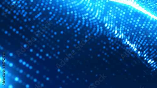 Dot blue wave light screen gradient texture background. Abstract ai technology big data digital background. 3d rendering. © Papapig