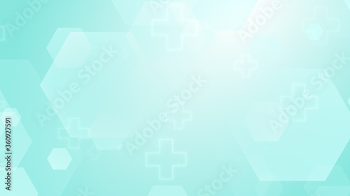 Hexagon cross geometric blue green pattern medical bright background. Abstract graphic design technology and science concept.