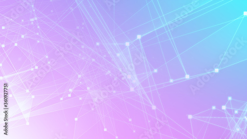 Abstract pink blue polygon tech network with connect technology background. Abstract dots and lines texture background. 3d rendering.