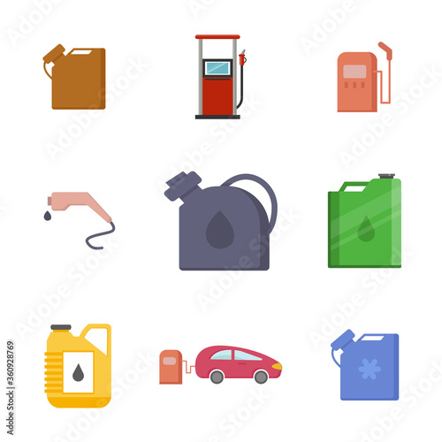 oil canister flat icon set with long shadow. car gas station, benzin canister, petrol