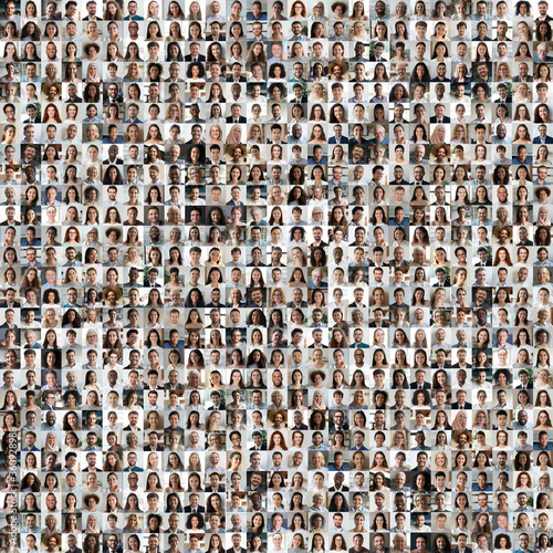 Canvas Print Lot of different multiracial people headshots portraits in square collage mosaic image