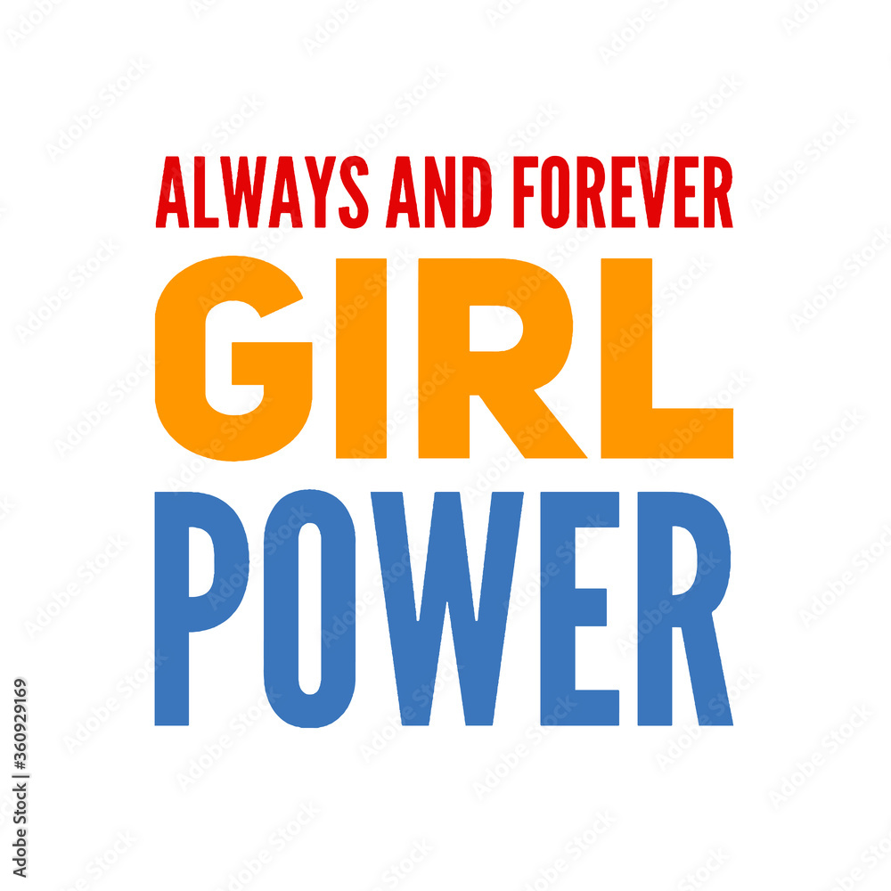Girl power text, feminism slogan. Black inscription for t shirts, posters and wall art. Feminist sign handwritten with ink and brush. colored letters.
