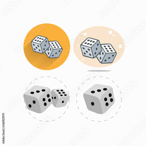 dice cubes flat icon set with long shadow. playing dices