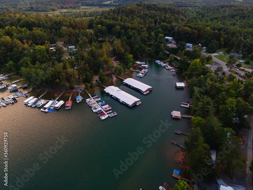 Aerial View at Dusk of a Cove on Lake James, North Carolina
