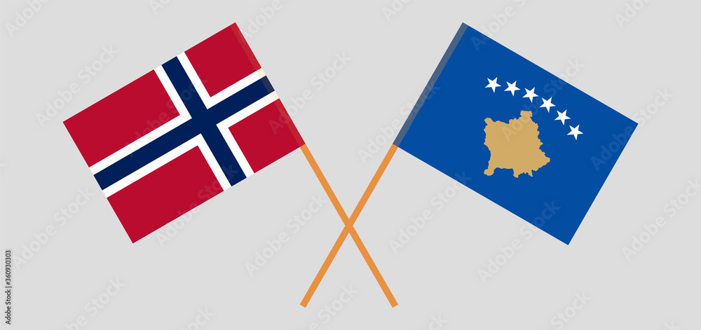 Crossed flags of Kosovo and Norway