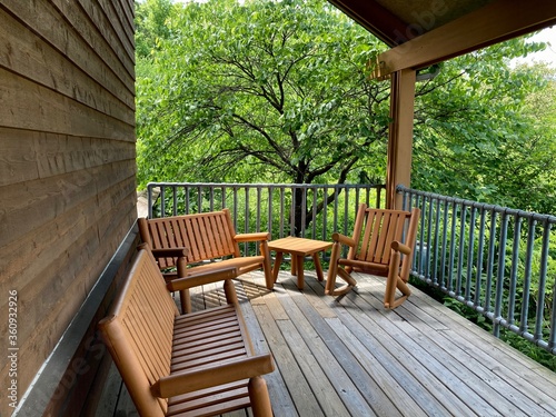 wooden deck chairs at lodge photo