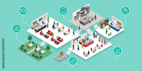 Food and restaurants industry isometric infographic