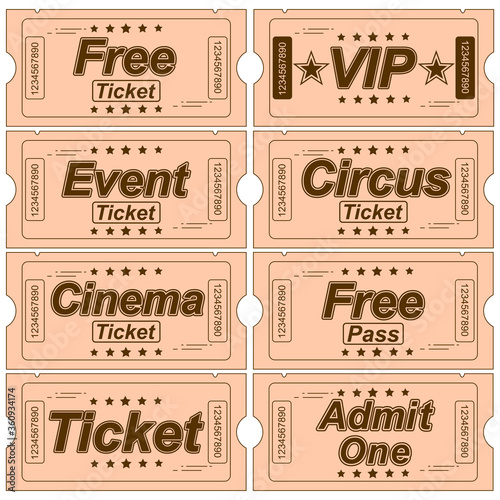 Set Of Vintage Tickets With Various Objects