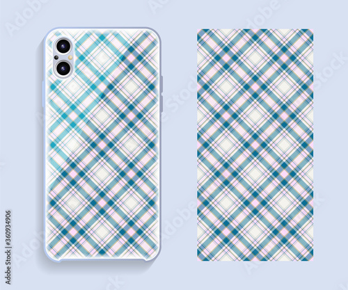 Smartphone cover design vector mockup. Template geometric pattern for mobile phone back part. Flat design.