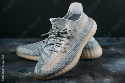Moscow Russia June 2020 Adidas Yeezy Boost 350 V2 Cloud White Famous Limited Collection Fashion Sneakers by Kanye West and Adidas Collaboration Trendy Sport Shoes Stock Photo Adobe Stock