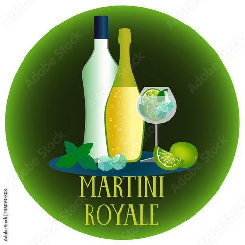 Vector illustration of ingredients for a prosecco cocktail