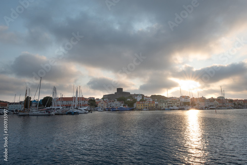 Marstrand at sunset with reflection in the water