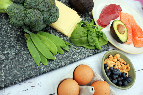 keto or ketogenic low carb atkins paleo style diet protein based meat fish dairy eggs veg berries and nuts