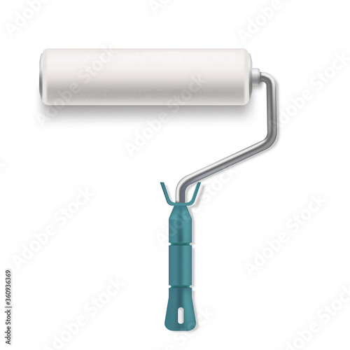 New clean roller brush isolated on white background realistic vector illustration.