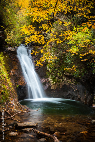 Courthouse Falls slides gently into the lower pool in autumn