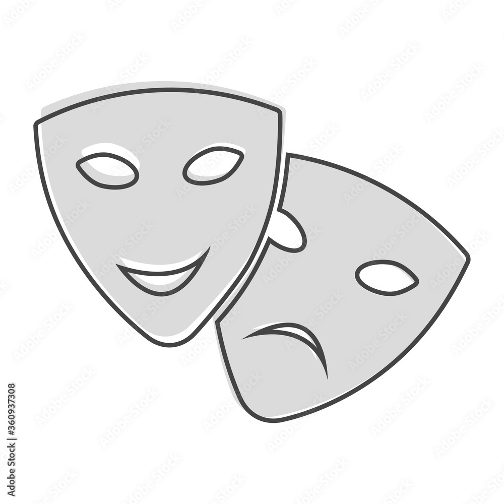 Vector Image Theatrical face mask. Drama and comedy, laughter and crying cartoon style on white isolated background. Vector Image Theatrical face mask. Drama and comedy, laughter and crying cartoon style on white isolated background.
