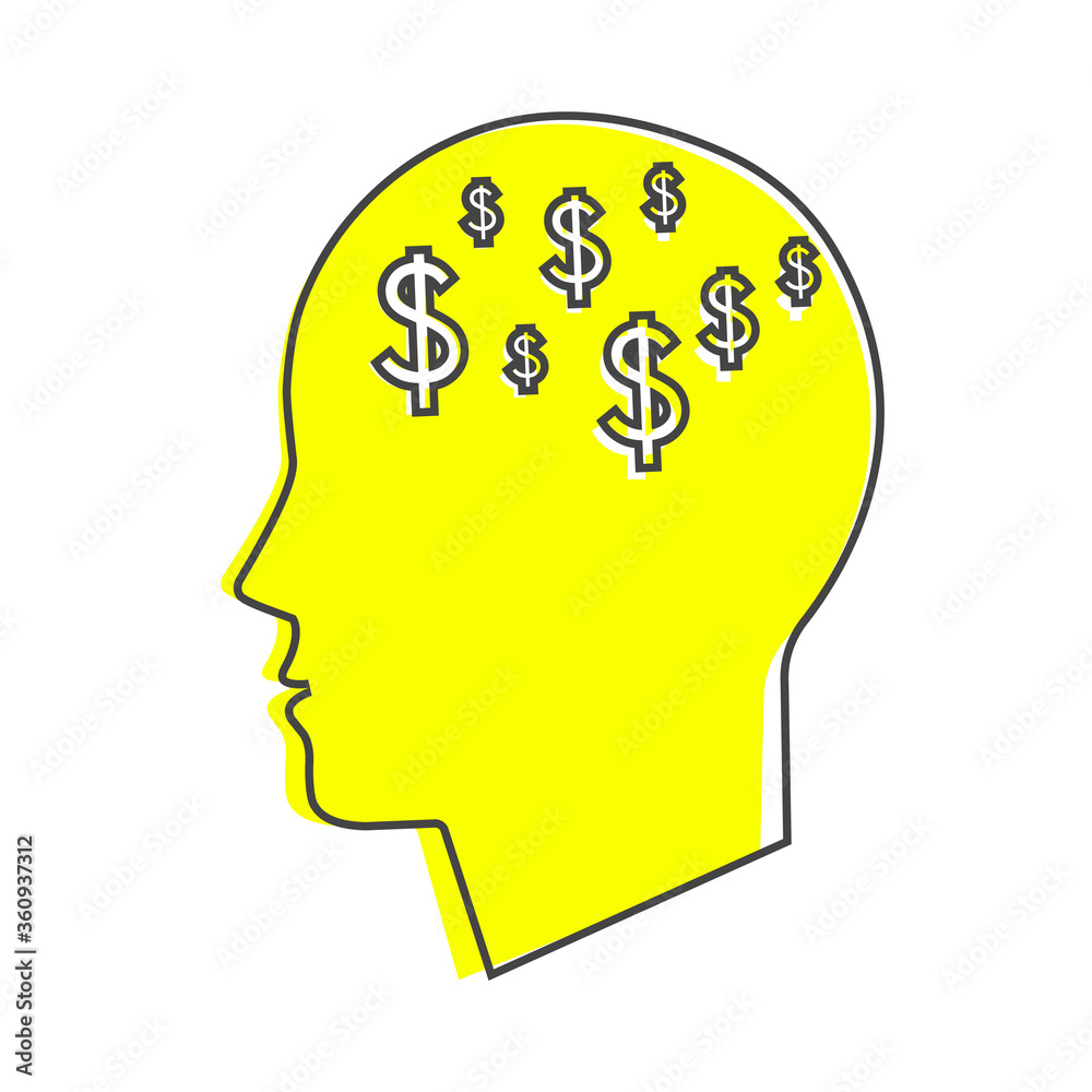 Vector icon man thinks about money cartoon style on white isolated background. Vector icon man thinks about money cartoon style on white isolated background.