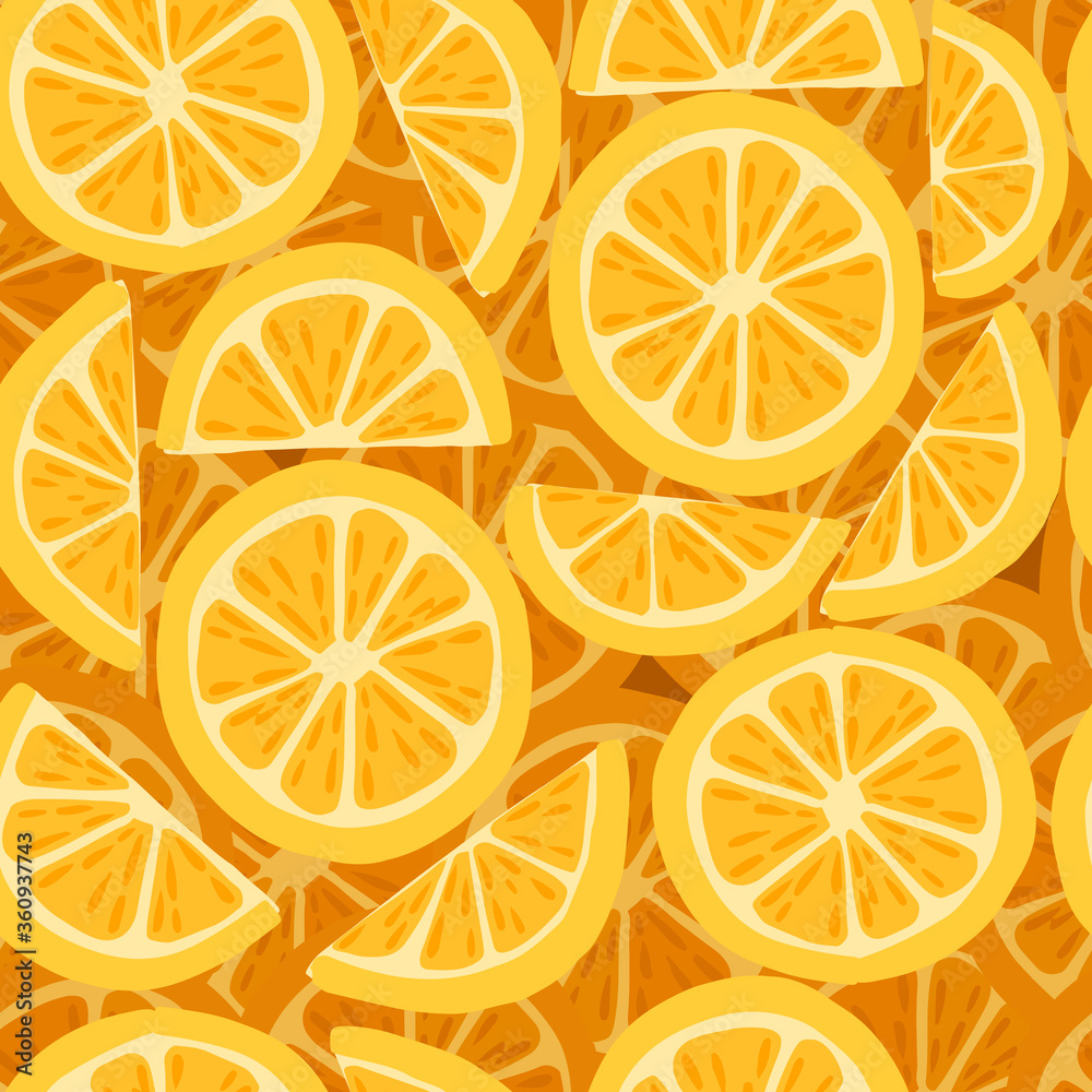 Seamless pattern of lemon citrus yellow fruit halved and sliced flat vector illustration Seamless pattern of lemon citrus yellow fruit halved and sliced flat vector illustration