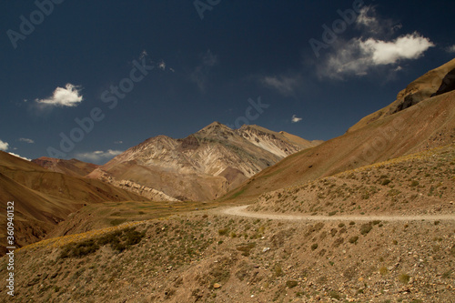 Path along the Andes mountains in Aconcagua provincial park in Mendoza, Patagonia Argentina.  photo