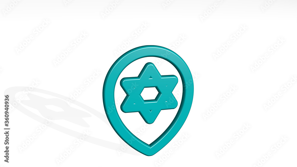 style three pin judaism on the wall. 3D illustration of metallic sculpture over a white background with mild texture. design and icon style three pin judaism on the wall. 3D illustration of metallic sculpture over a white background with mild texture. design and icon