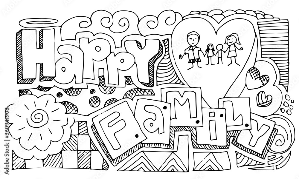 happy family doodle for backgrounds, banners, cards. Vector illustration.