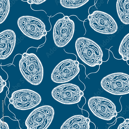 Seamless pattern of drawn parasitic bacteries chlamydies