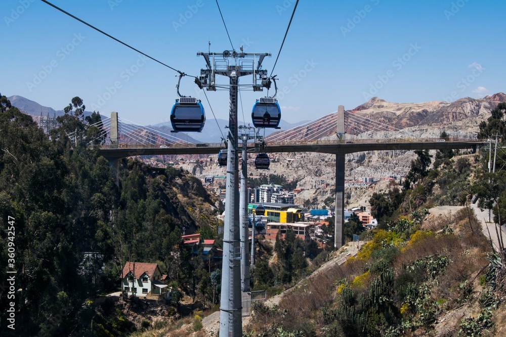 Cable car in La Paz, Bolivia. Cable car network in the capital of Bolivia Cable car in La Paz, Bolivia. Cable car network in the capital of Bolivia