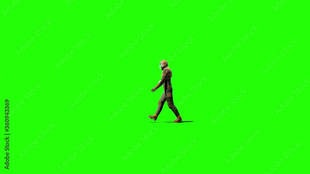 Astronaut walking animation on green screen. Martian.