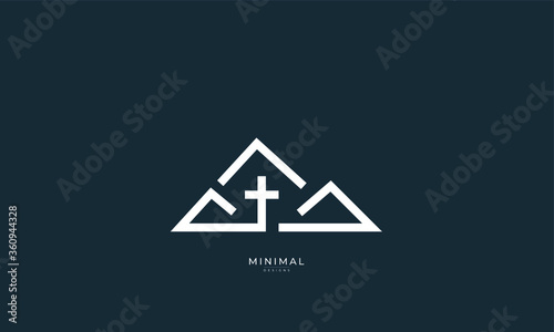 A minimal abstract icon logo of a mountain with a Cross,
church 