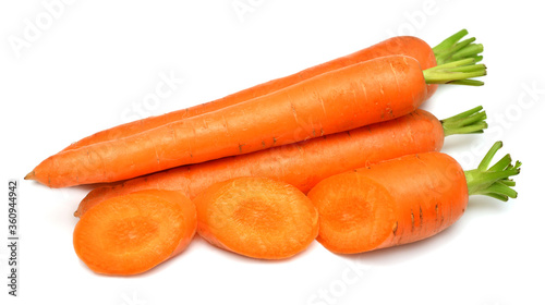 Carrot whole and sliced isolated on white background. Creative healthy food concept. Nature, juice. Top view, flat lay