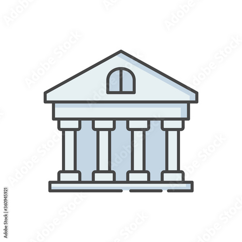 Bank RGB color icon. Classic building with pillars. Government building. University structure. Official institution exterior. Financial service, bank account. Isolated vector illustration