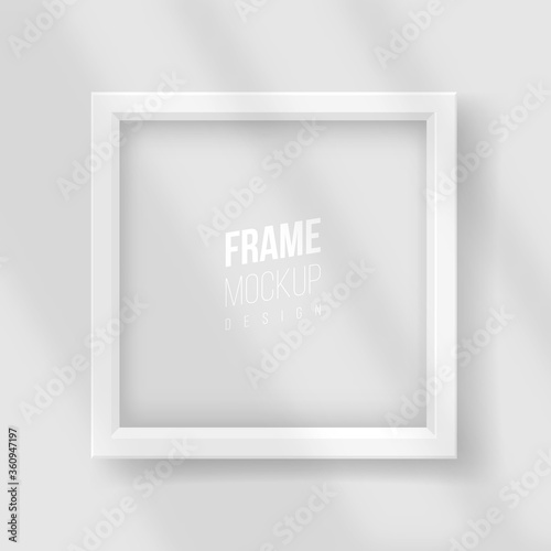 Vector realistic square empty picture frame with window shadow overlay effect.