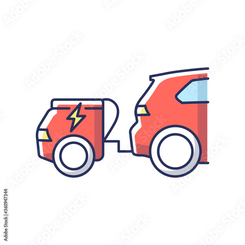 Range extender RGB color icon. Electric vehicle additional energy supply, reserve generator. Electric car with auxiliary power unit Isolated vector illustration