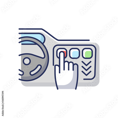 Car with touchscreen display RGB color icon. Smart automobile technologies for driver convenience. High tech dashboard, control panel Isolated vector illustration