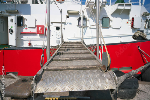 metal gangway between quay and ship