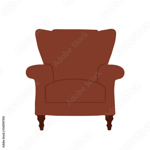 The chair is brown, comfortable and soft. Vector image.