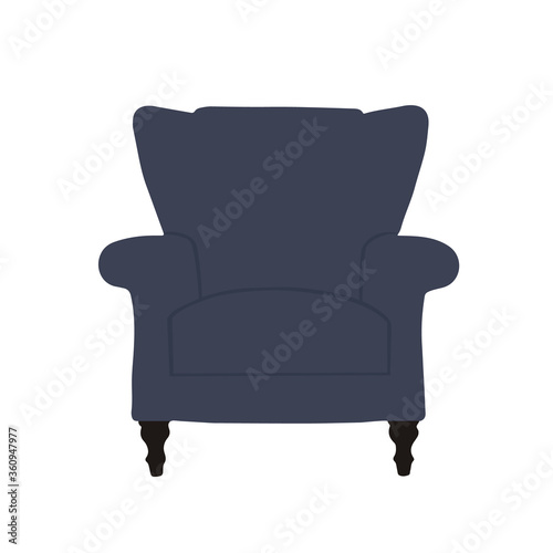 The blue chair is comfortable and soft. Vector image.