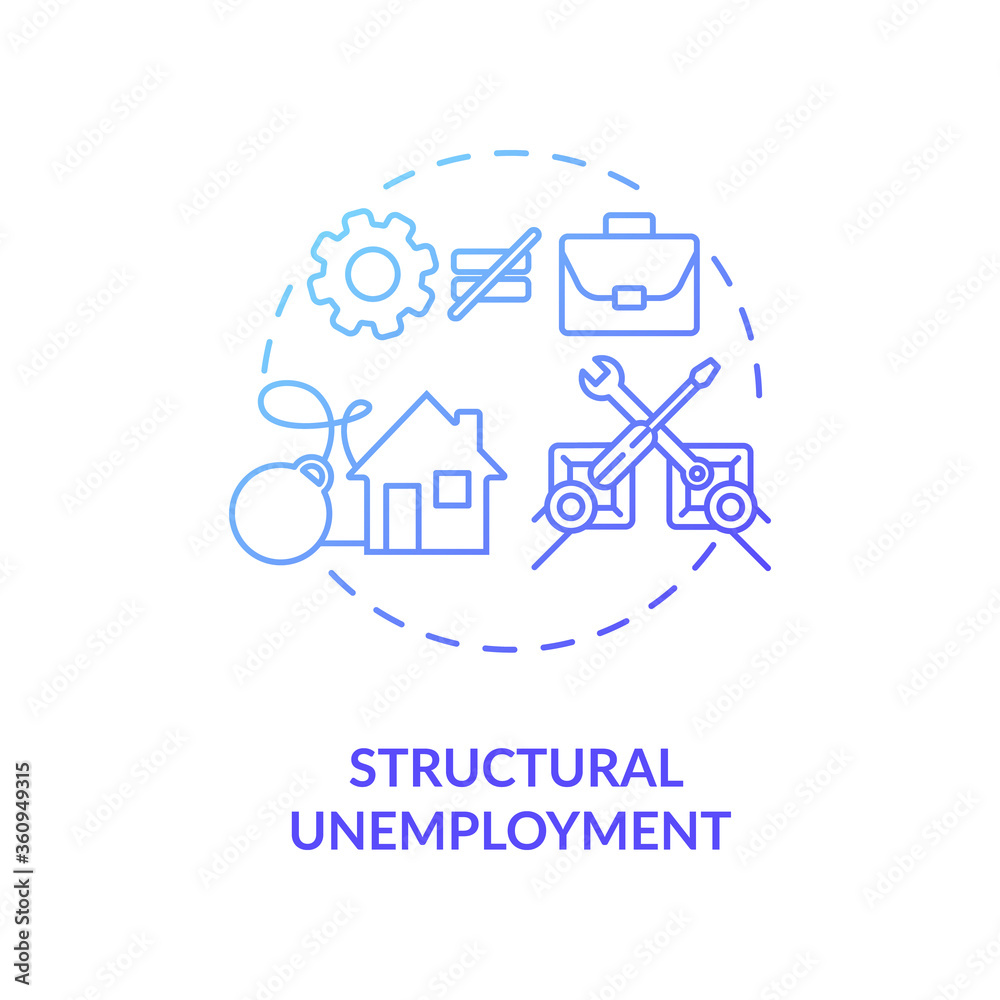Structural unemployment blue gradient concept icon. Loss of job because of technology innovation. Social economic issue idea thin line illustration. Vector isolated outline RGB color drawing