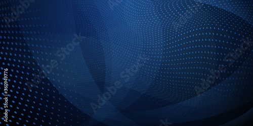 Abstract background made of halftone dots and curved lines in dark blue colors